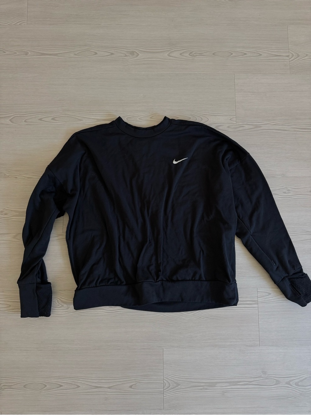Nike Running Dri-fit Black Crewneck Sweatshirt with White Swoosh Logo
